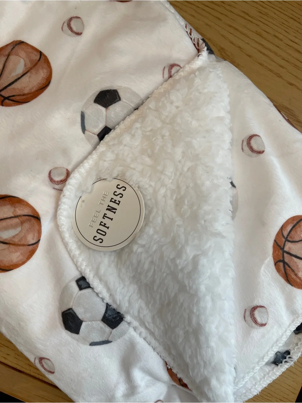 Sherpa Baby Blanket - White with Sports Print